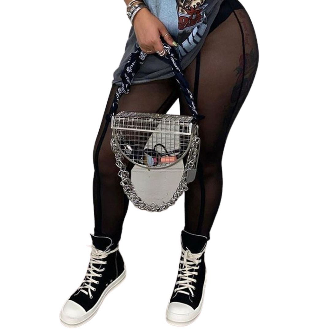 Black Striped Mesh Leggings