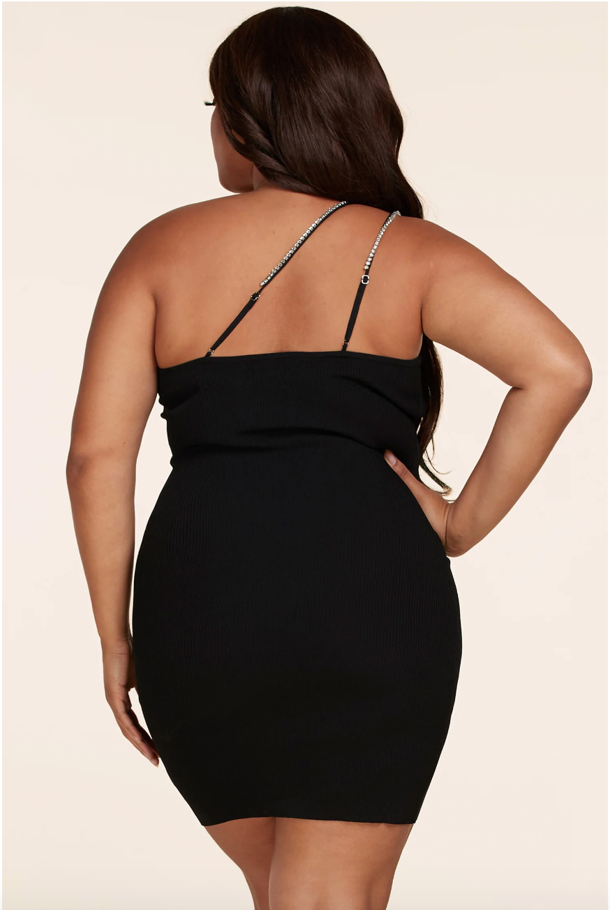 Black Rhinestone Double Shoulder Halter Dress