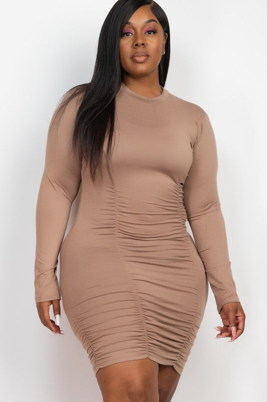 Taupe Ruched Midi Dress